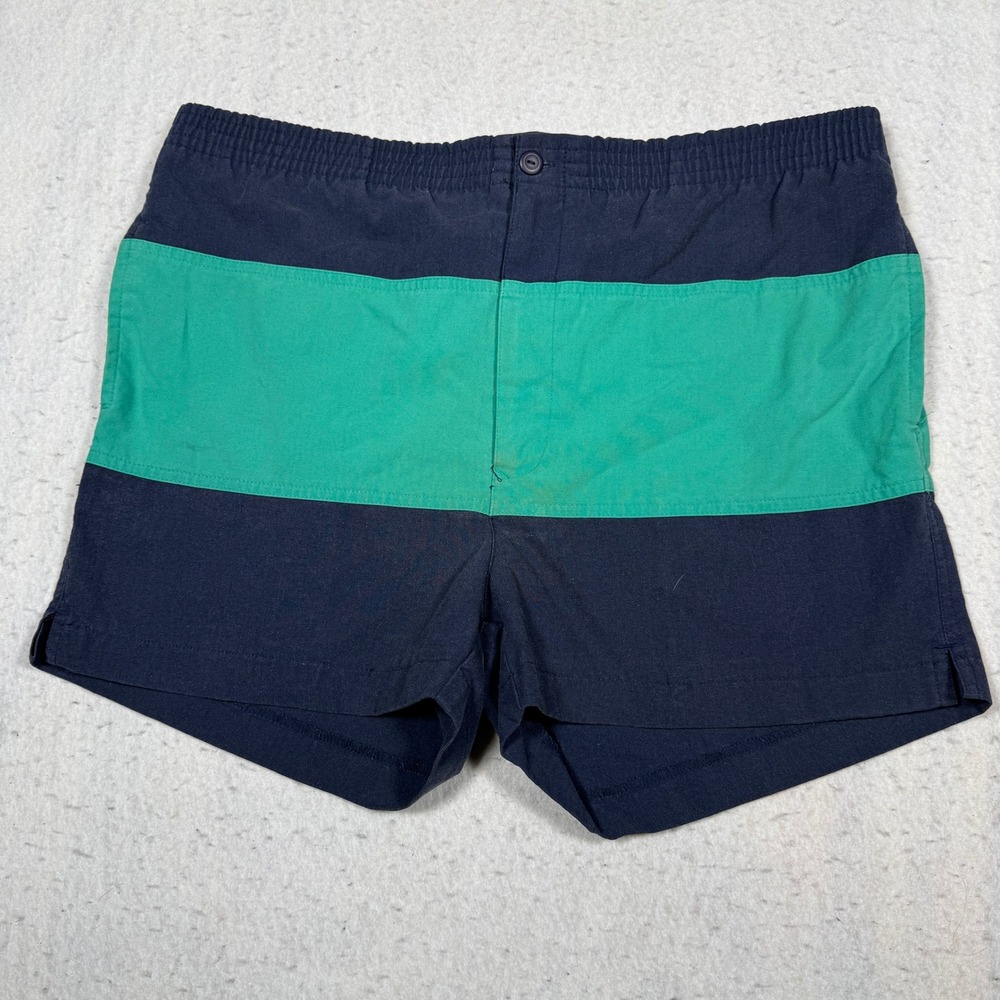 Vintage St Johns Bay Mens Colorblock Swim Trunks Navy Green Size Medium Retro